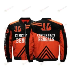 Cincinnati Bengals Logo Pattern Bomber Jacket - Black And Orange