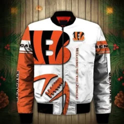 Cincinnati Bengals Logo Pattern Bomber Jacket - White