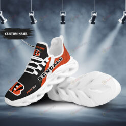 Cincinnati Bengals Logo Pattern Custom Name 3D Max Soul Sneaker Shoes In Black Orange