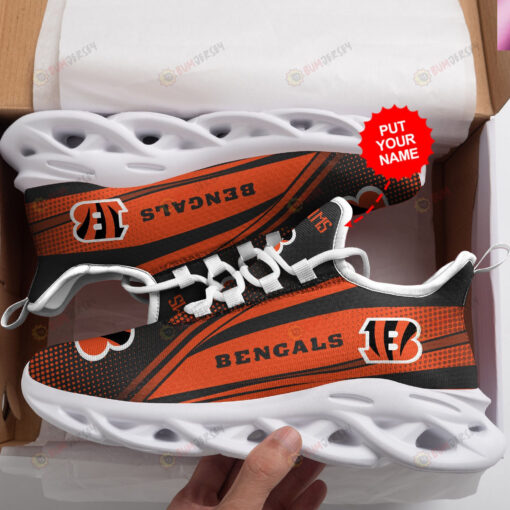 Cincinnati Bengals Logo Polka Dots Pattern Custom Name 3D Max Soul Sneaker Shoes