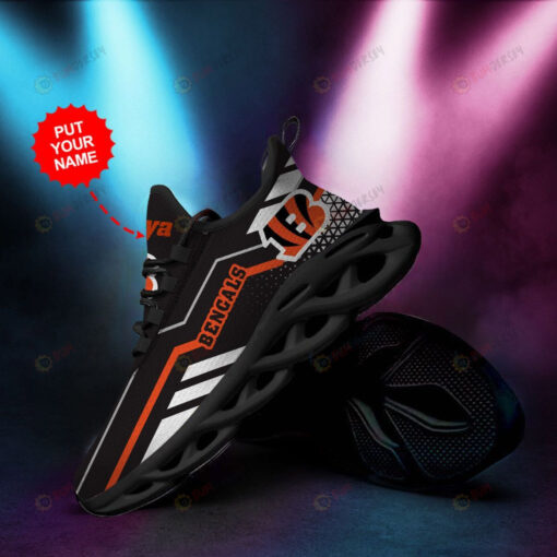 Cincinnati Bengals Logo Triangle Pattern Custom Name 3D Max Soul Sneaker Shoes In Black