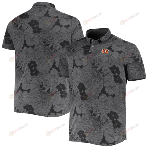 Cincinnati Bengals Men Polo Shirt Floral Flowers Pattern Printed - Black