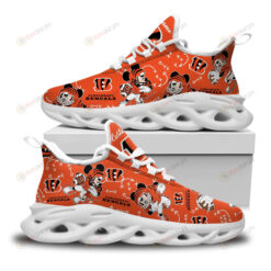 Cincinnati Bengals Mickey Logo Pattern Custom Name 3D Max Soul Sneaker Shoes In Orange