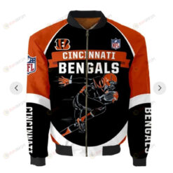 Cincinnati Bengals Players Running Pattern Bomber Jacket - Black And Orange
