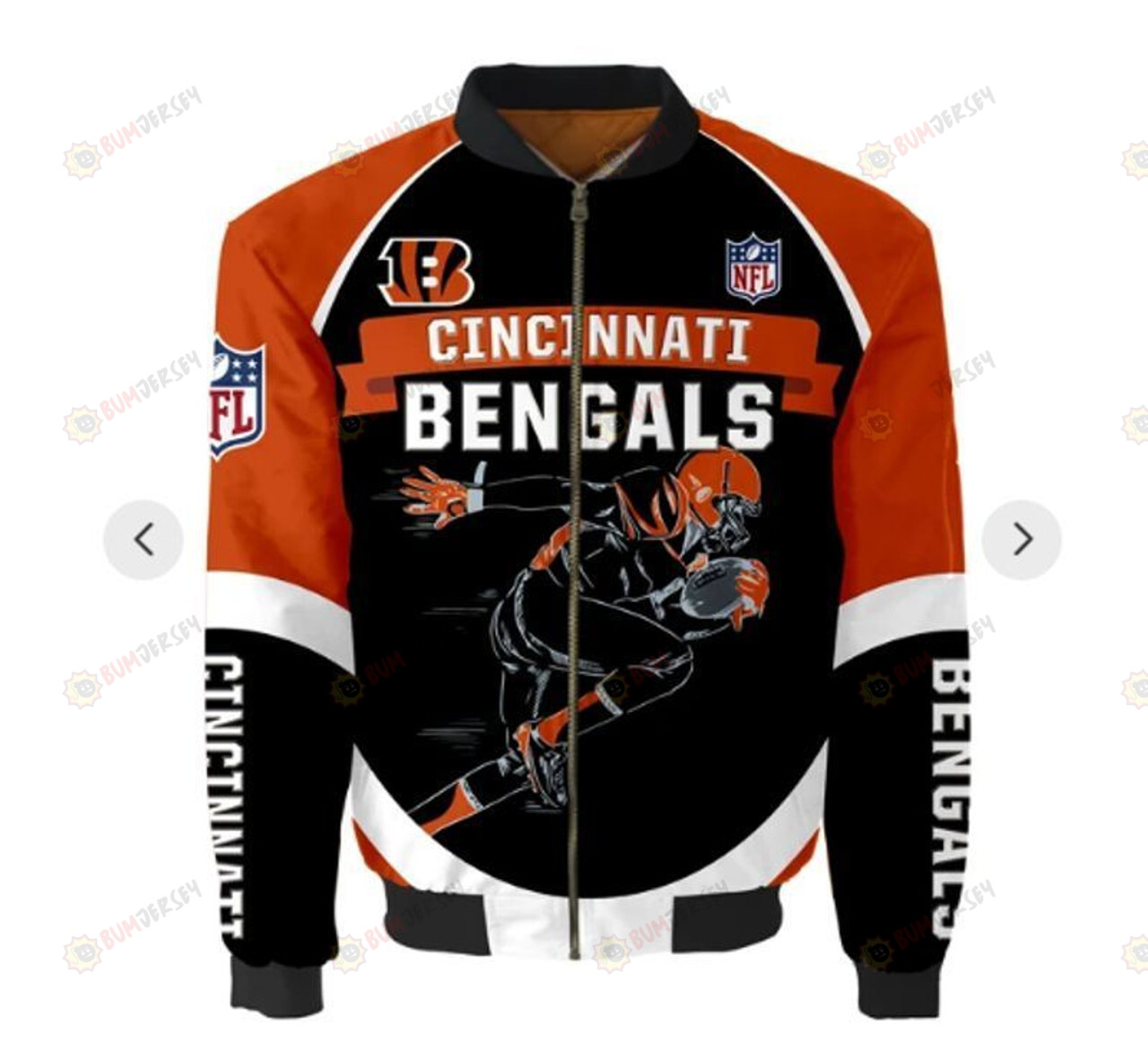 Cincinnati Bengals Players Running Pattern Bomber Jacket - Black And Orange