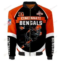 Cincinnati Bengals Running Man Pattern Bomber Jacket - Black And Orange