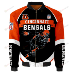Cincinnati Bengals Team Logo Pattern Bomber Jacket - Orange And Black