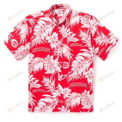 Cincinnati Leaf Pattern Curved Hawaiian Shirt In White & Red