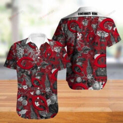 Cincinnati Red Dark Pattern Curved Hawaiian Shirt