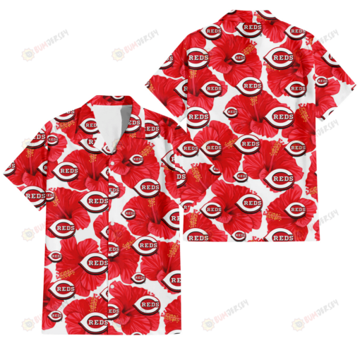 Cincinnati Reds Big Red Hibiscus White Background 3D Hawaiian Shirt