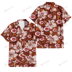 Cincinnati Reds Bisque Hibiscus Brown Pattern 3D Hawaiian Shirt