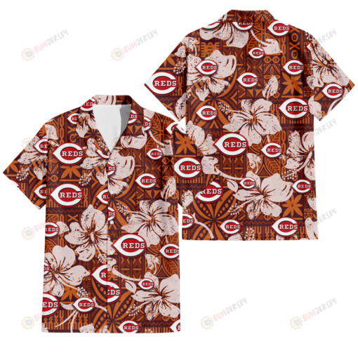 Cincinnati Reds Bisque Hibiscus Brown Pattern 3D Hawaiian Shirt