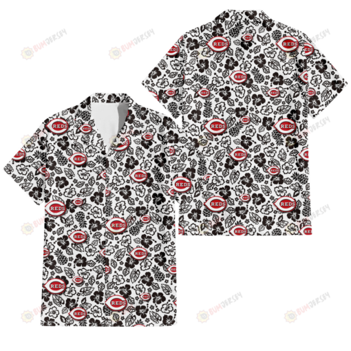 Cincinnati Reds Black And White Hibiscus Leaf White Background 3D Hawaiian Shirt