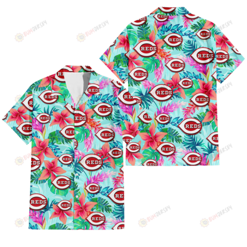 Cincinnati Reds Coral Porcelain Flower Violet Orchid Light Blue Background 3D Hawaiian Shirt