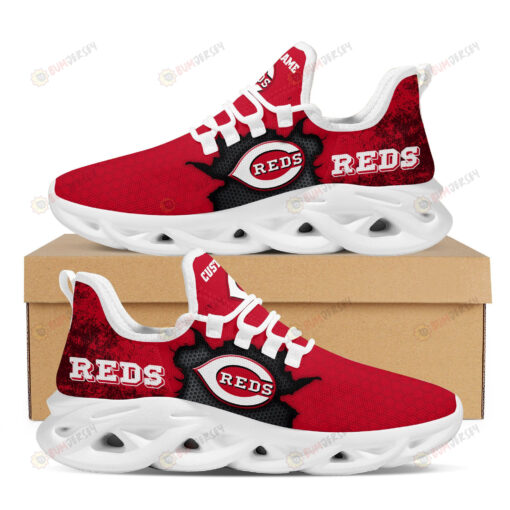 Cincinnati Reds Cracked Design Pattern Custom Name 3D Max Soul Sneaker Shoes