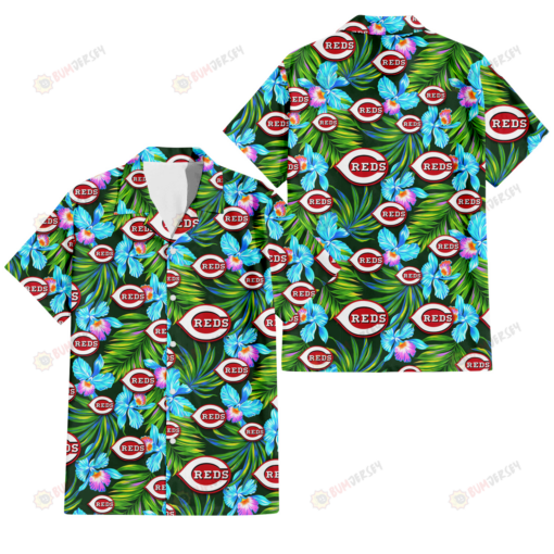 Cincinnati Reds Electro Color Hibiscus Black Background 3D Hawaiian Shirt