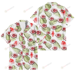 Cincinnati Reds Light Salmon Hibiscus Green Leaf White Background 3D Hawaiian Shirt