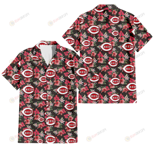 Cincinnati Reds Pink Hibiscus Orchid Brown Background 3D Hawaiian Shirt