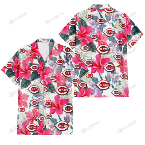 Cincinnati Reds Pink Hibiscus White Orchid White Background 3D Hawaiian Shirt