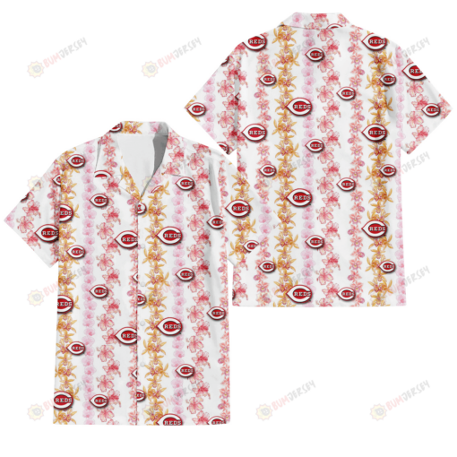 Cincinnati Reds Pink Hibiscus Yellow Pink Orchid White Background 3D Hawaiian Shirt