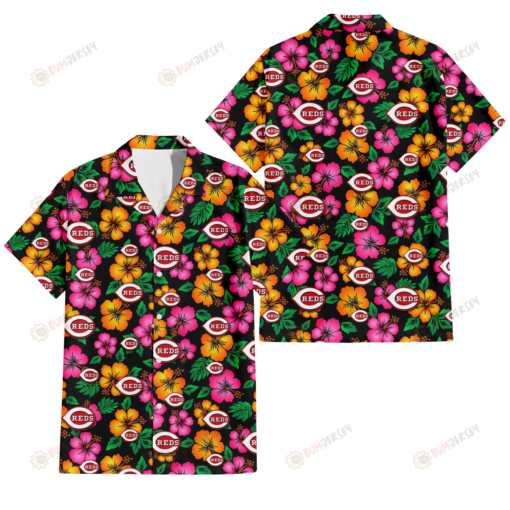 Cincinnati Reds Pink Orange Black Background 3D Hawaiian Shirt