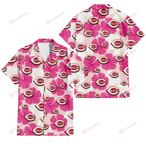 Cincinnati Reds Pink White Hibiscus Misty Rose Background 3D Hawaiian Shirt