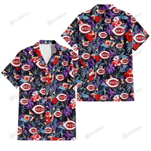 Cincinnati Reds Red Hibiscus Caro Black Background 3D Hawaiian Shirt