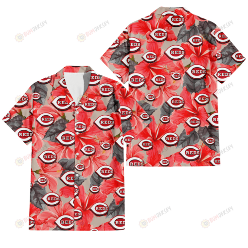 Cincinnati Reds Red Hibiscus Gray Leaf Gainsboro Background 3D Hawaiian Shirt