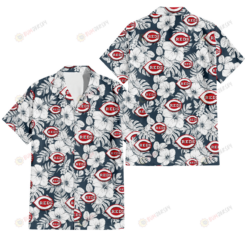 Cincinnati Reds Sketch Hibiscus Leaf Dark Gray Background 3D Hawaiian Shirt