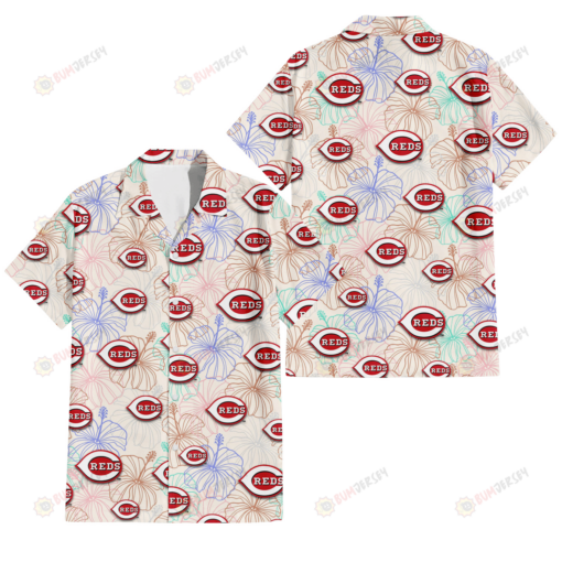 Cincinnati Reds Sketch Pastel Hibiscus Beige Background 3D Hawaiian Shirt