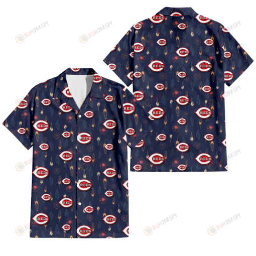 Cincinnati Reds Small Hibiscus Buds Navy Background 3D Hawaiian Shirt