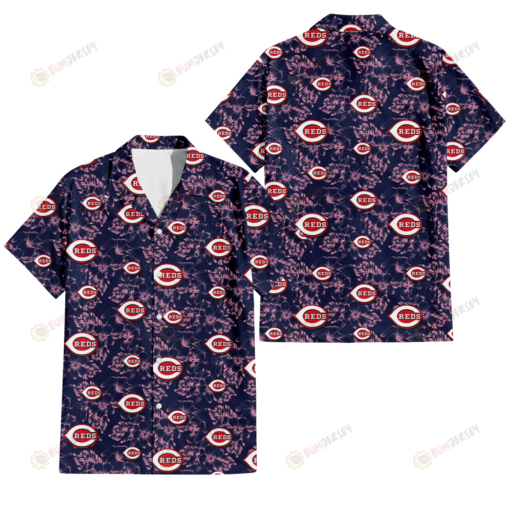 Cincinnati Reds Thistle Sketch Hibiscus Dark Slate Blue Background 3D Hawaiian Shirt