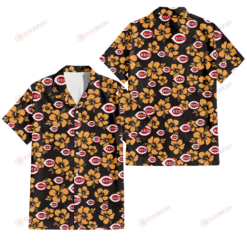 Cincinnati Reds Tiny Yellow Hibiscus Black Background 3D Hawaiian Shirt
