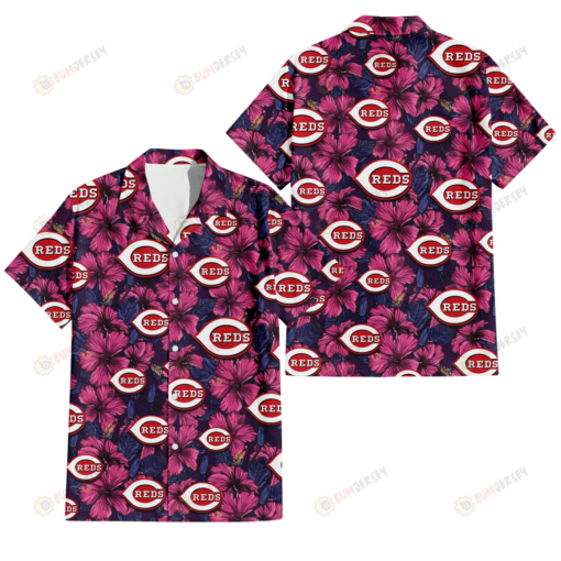 Cincinnati Reds Violet Red Blue Leaf Black Background 3D Hawaiian Shirt