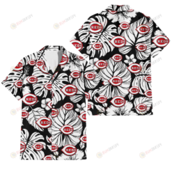 Cincinnati Reds White Hibiscus Porcelain Flower Palm Leaf Black 3D Hawaiian Shirt