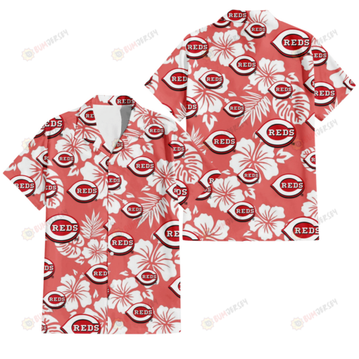 Cincinnati Reds White Hibiscus Salmon Background 3D Hawaiian Shirt