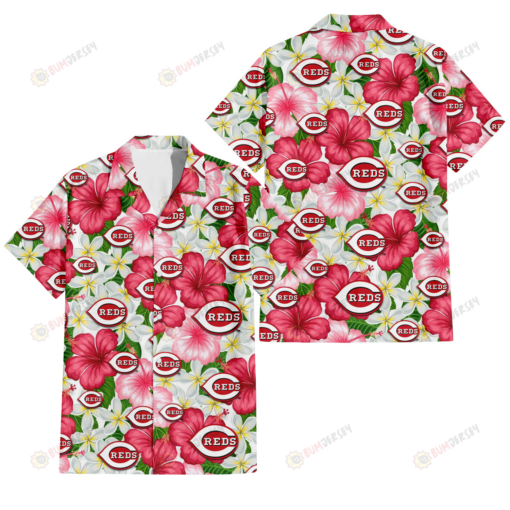 Cincinnati Reds White Porcelain Flower Pink Hibiscus White Background 3D Hawaiian Shirt