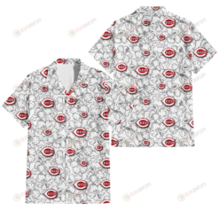 Cincinnati Reds White Sketch Hibiscus Pattern White Background 3D Hawaiian Shirt