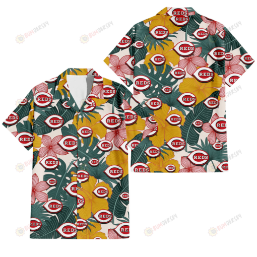 Cincinnati Reds Yellow Hibiscus Green Banana Leaf Pink Porcelain Flower 3D Hawaiian Shirt