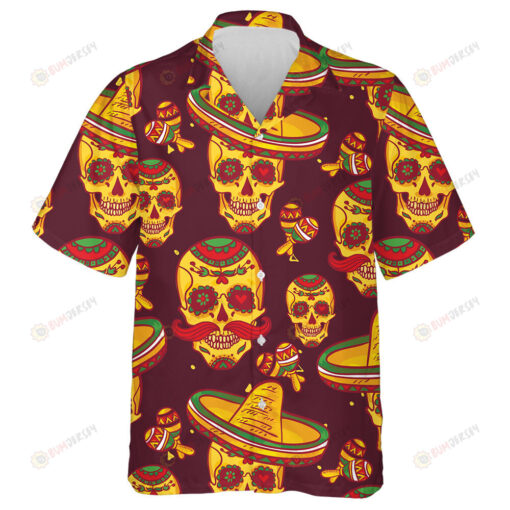 Cinco De Mayo Sugar Skull Mexican In Sombrero Hawaiian Shirt