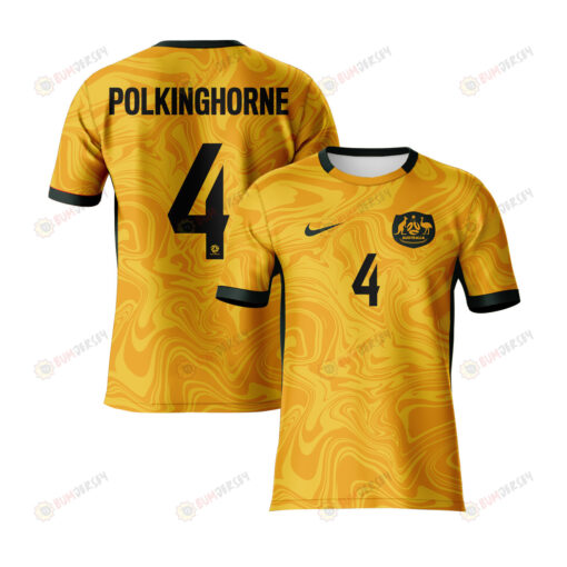 Clare Polkinghorne 4 Australia 2023 Youth Home Jersey - Yellow - All Over Printed Jersey