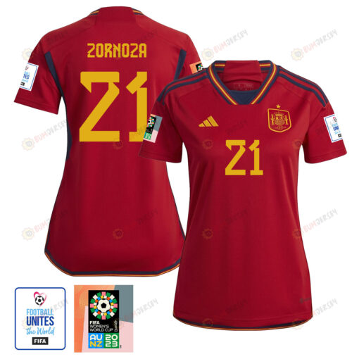 Claudia Zornoza 21 Spain 1 Star FIFA Patch Women's National Team 2023-24 World Cup Home Women Jersey