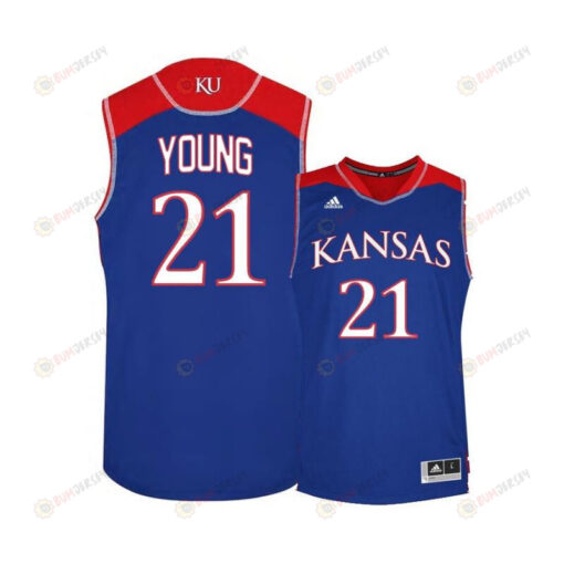 Clay Young 21 Kansas Jayhawks Basketball Men Jersey - Blue