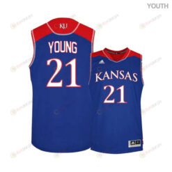 Clay Young 21 Kansas Jayhawks Basketball Youth Jersey - Blue