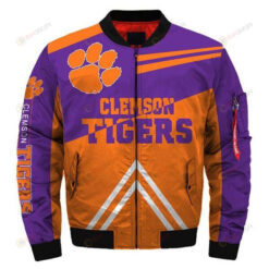 Clemson Tigers Football Bomber Jacket 3D Printed - Mix Orange And Purple