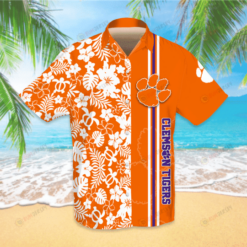 Clemson Tigers Hawaiian Shirt With Floral And Leaves Pattern In Orange