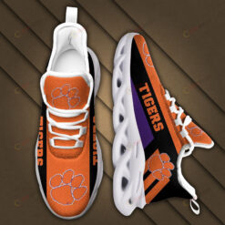 Clemson Tigers Logo Black Stripe Pattern 3D Max Soul Sneaker Shoes In Orange