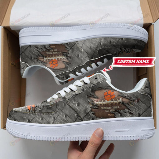 Clemson Tigers Logo Cracked Metal Pattern Custom Name Air Force 1 Printed