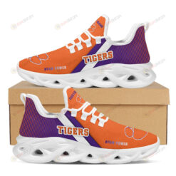 Clemson Tigers Logo Custom Name Pattern 3D Max Soul Sneaker Shoes In Purple And Orange