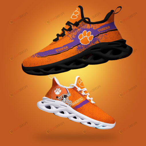 Clemson Tigers Logo Helmet And Splatter Pattern 3D Max Soul Sneaker Shoes